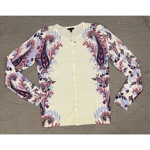 Talbots XS Cream Pink Blue Floral Cardigan New